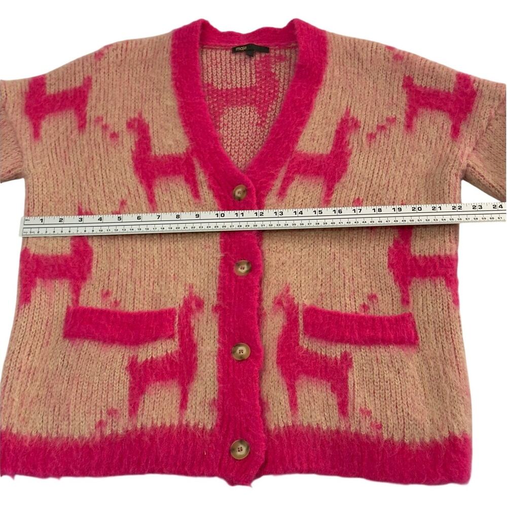 Maje Mylama Graphic-Pattern Knitted Cardigan Pink Womens Size 1 (Small) - Picture 11 of 11